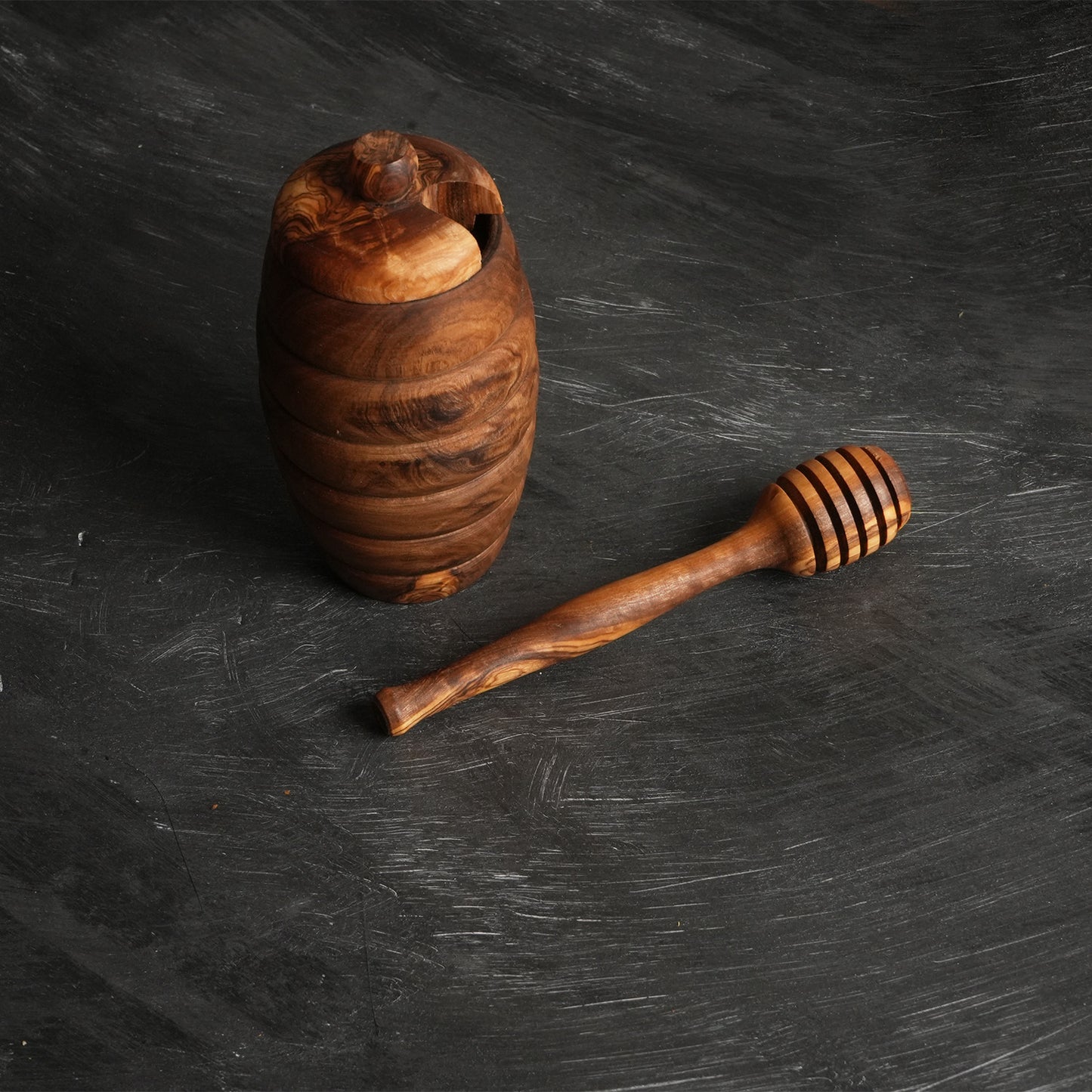Olive Wood Honey Jar with Dipper