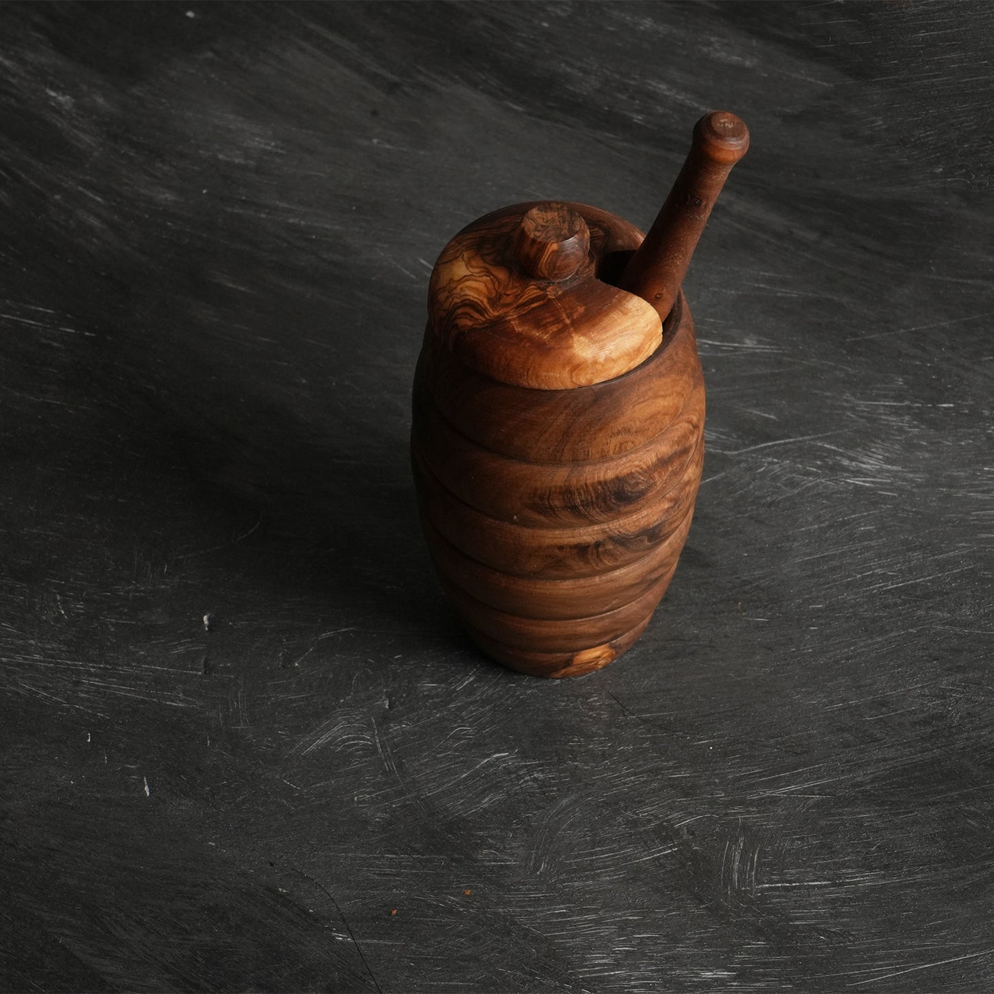 Olive Wood Honey Jar with Dipper