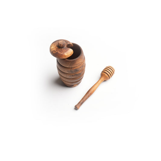 Wood honey jar with dipper